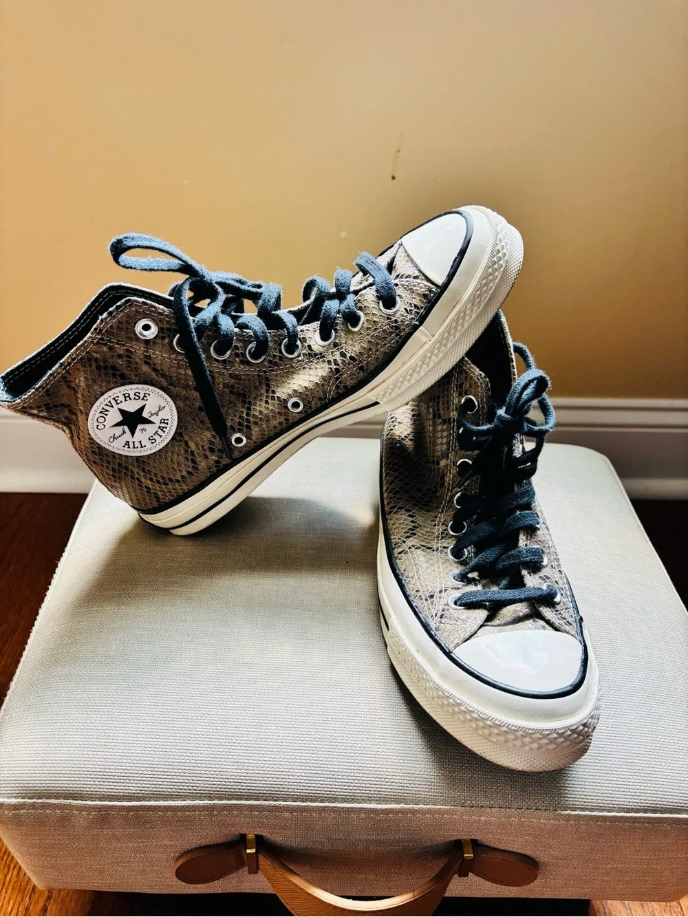 Converse High Top Sneakers in Metallic Taupe with Black Laces